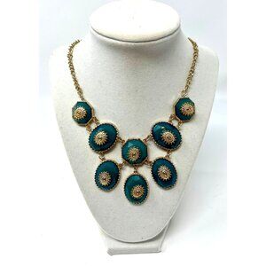 Vintage Charming Charlie Faux Jade Acrylic Stones & Gold Tone Chain‎